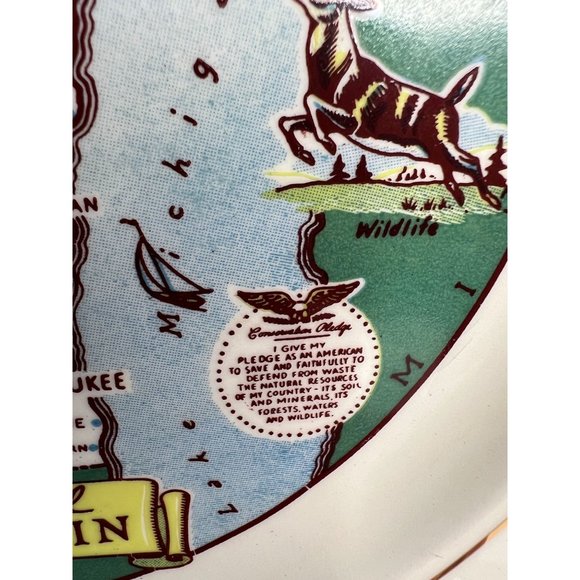 Taylor Smith Taylor Ashland Wisconsin State Plate  9" Diameter white, green   Ce - Picture 16 of 16